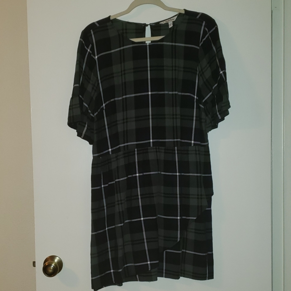 Green blue plaid dress